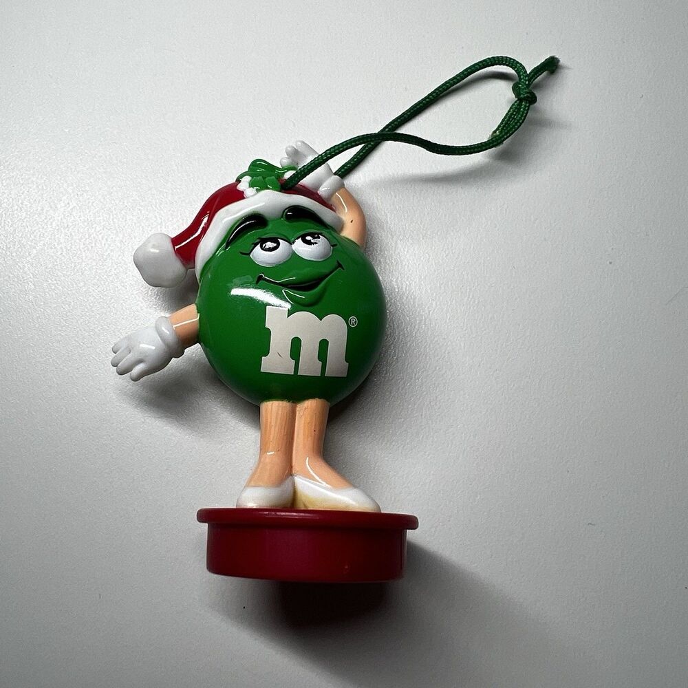Vintage 1998 M&M's Ms Green Christmas Holiday Candy Tube Topper Ornament 3"
